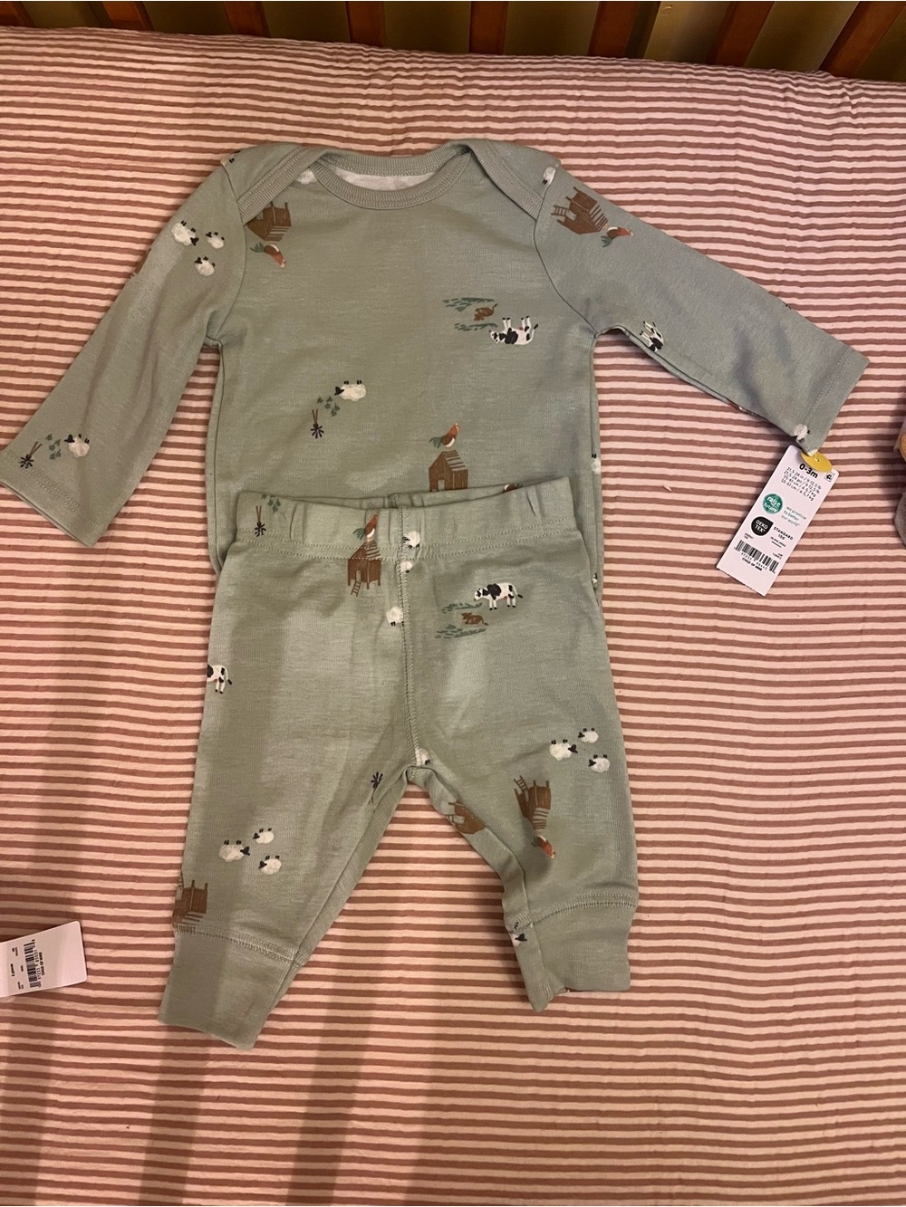 Carter's Sage Green Farm Animal Two-Piece Bodysuit Set